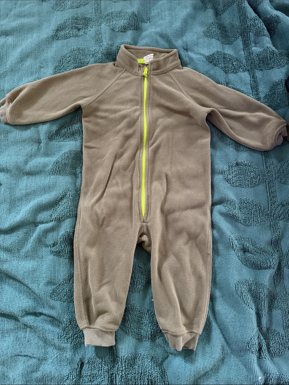 Kids Green Fleece One-Piece with Neon Zipper